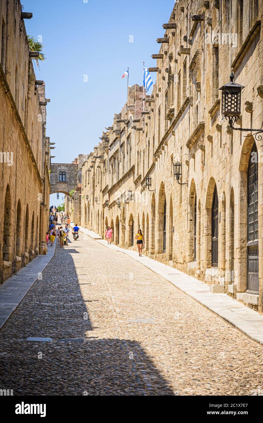 Street of the Knights in medieval Rhodes, Ippoton St, Rhodes Town, Rhodes Island, Dodecanese, Greece Stock Photo