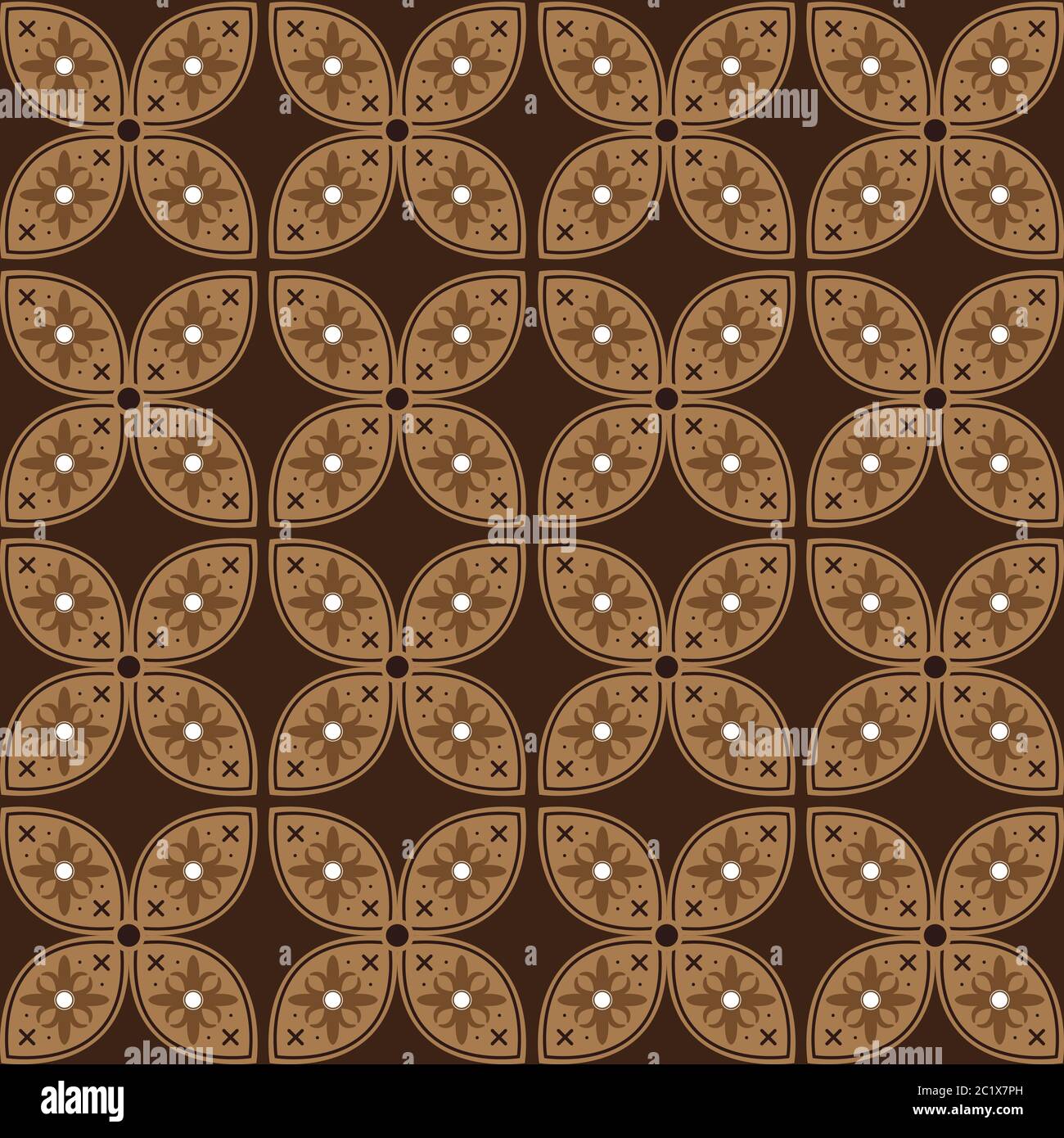 Unique circle motifs on Jogja batik design with soft brown color concept. Stock Vector