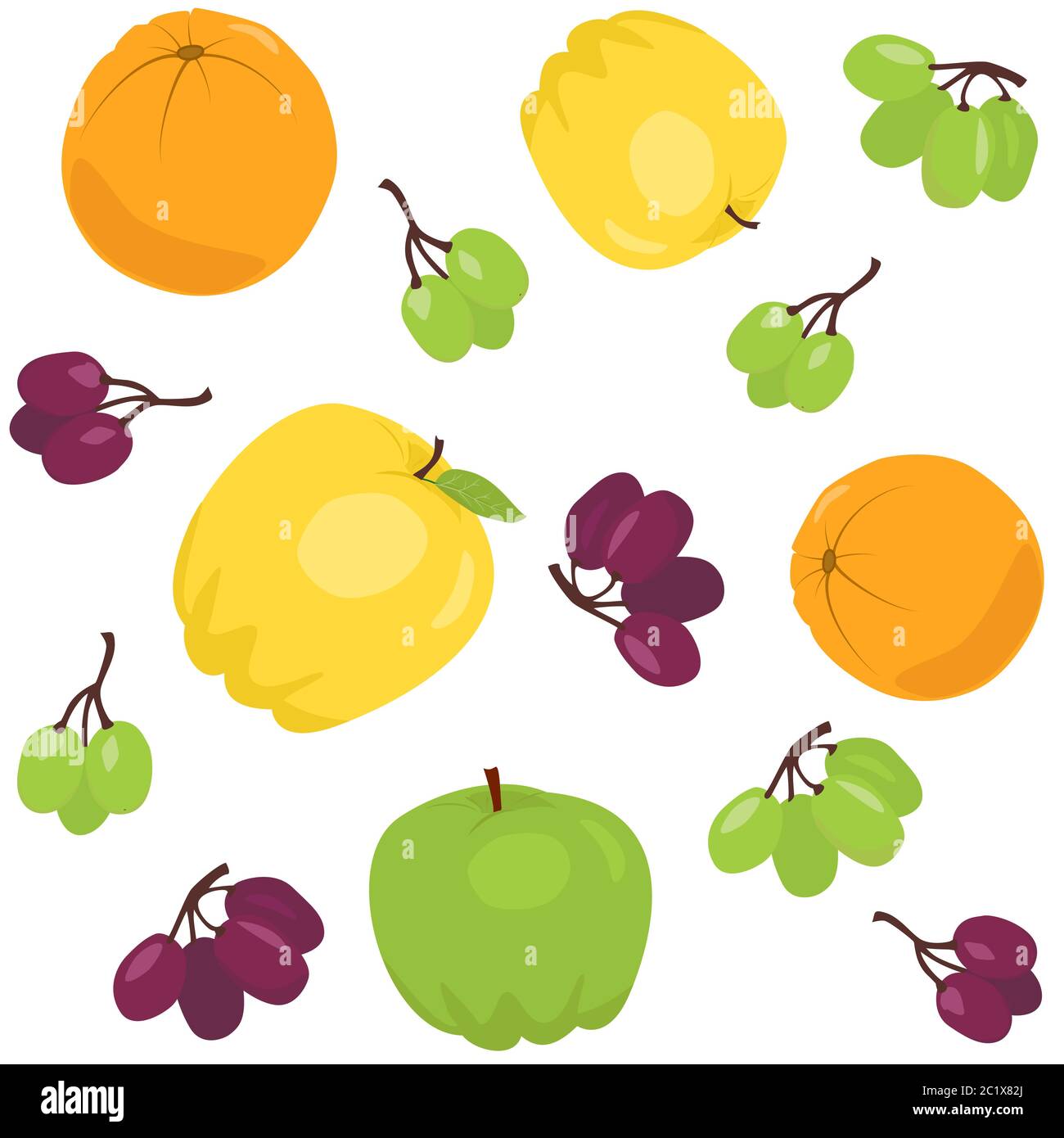 Bright seamless pattern with apples and grapes Stock Vector
