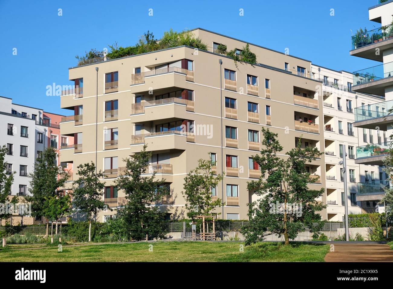 Modern beige apartment house seen in Berlin, Germany Stock Photo - Alamy
