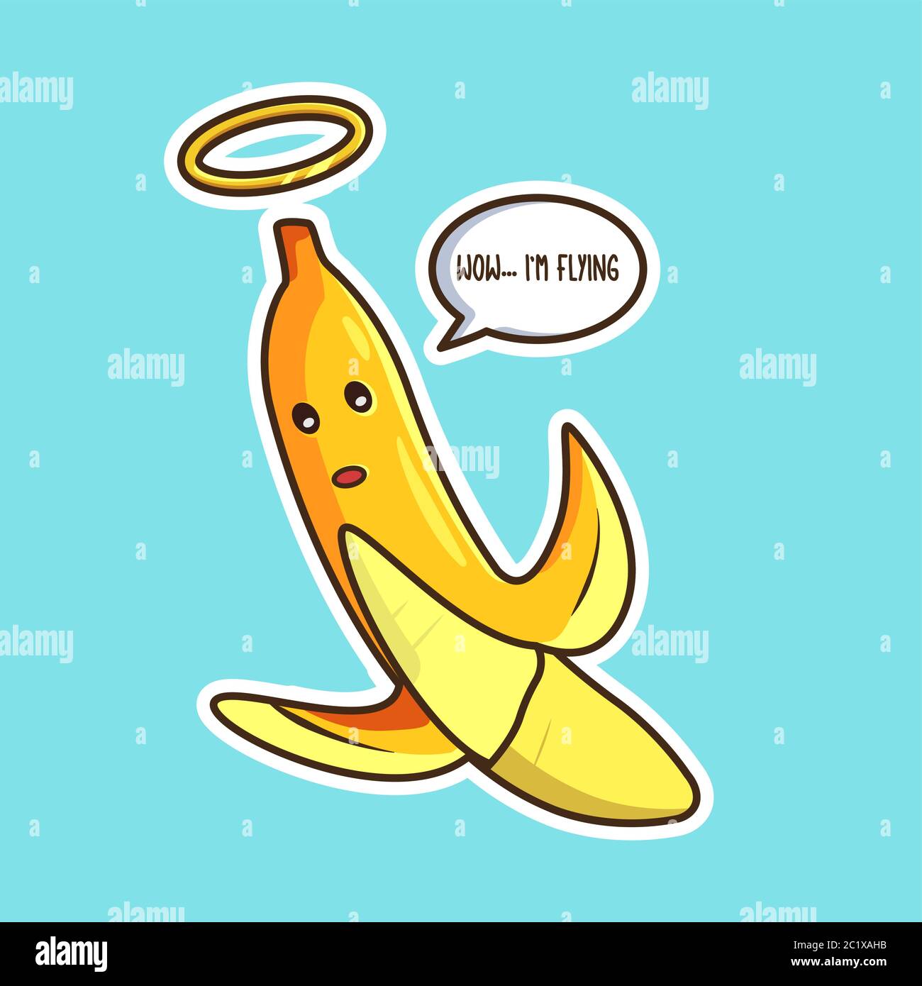 Flying Banana Vector Illustration. Flat Cartoon Style Stock Vector