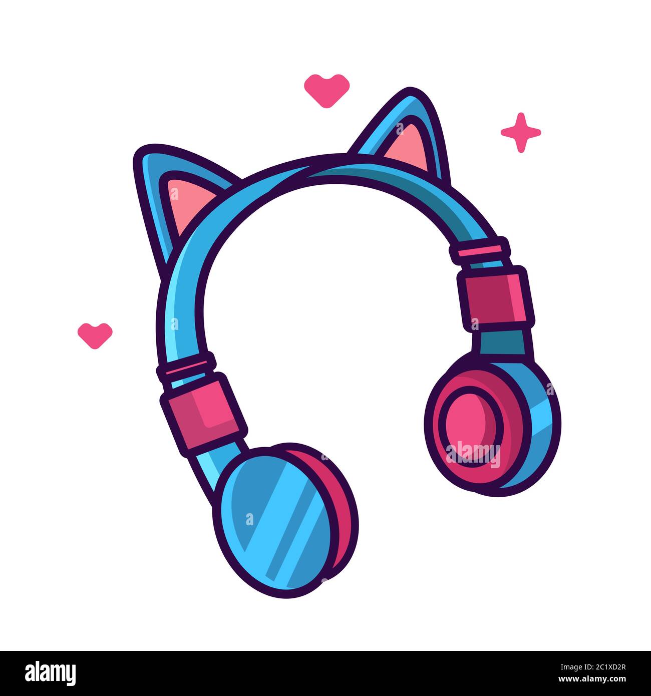 Girl headphone with cat ears vector illustration. Cute headphone. Flat cartoon style Stock Vector