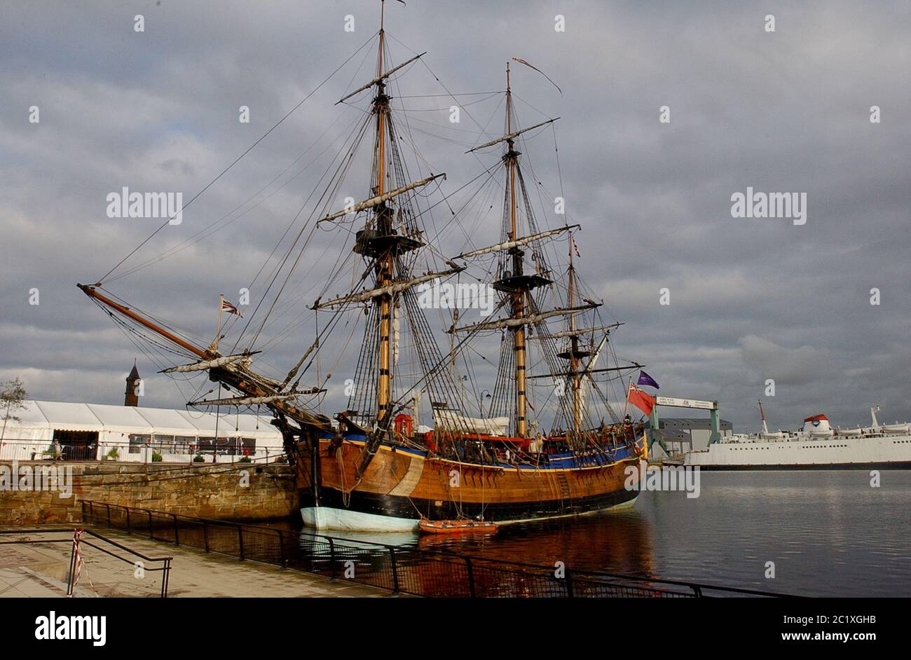 HM Bark Endeavour replica sailing ship at Teeside Docks in