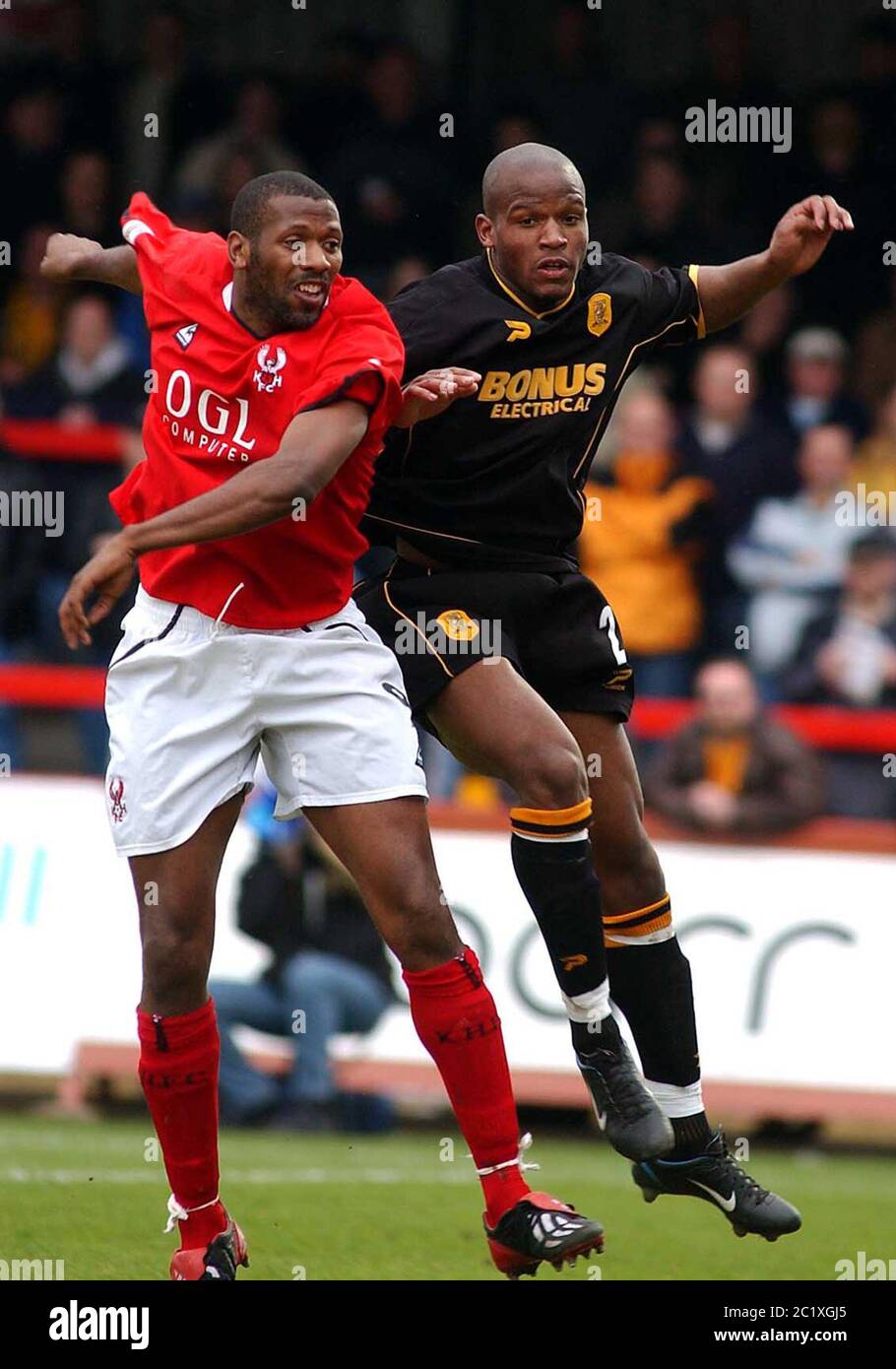 Kidderminster Harriers v Hull City  John Williams and Alton Thelwell in an aerial battle. Stock Photo