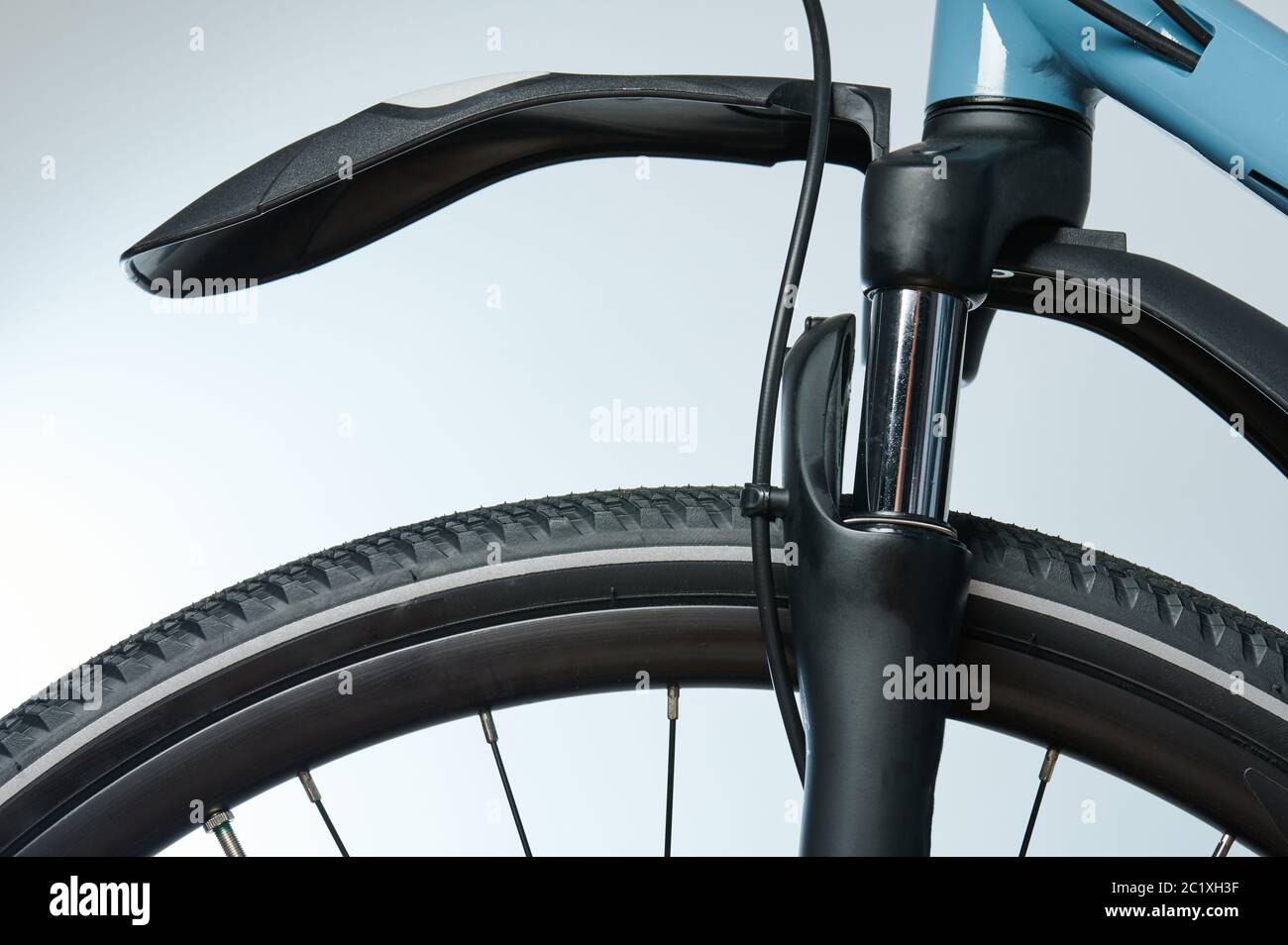 Black bycicle shock fork installed on modern bike Stock Photo Alamy