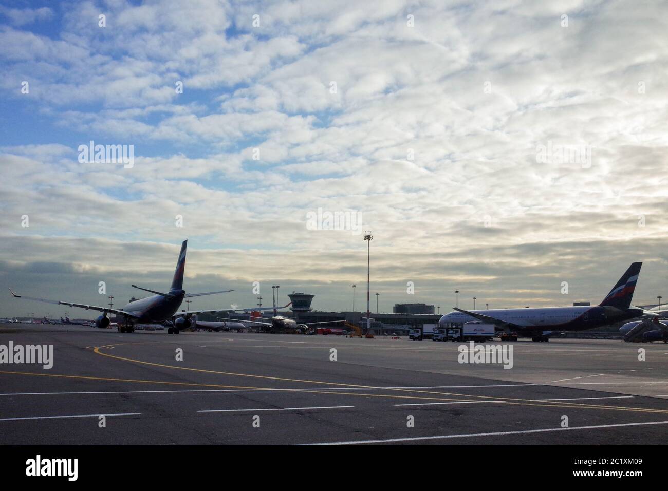 October 29, 2019, Moscow, Russia. Planes Aeroflot - Russian Airlines  at the Sheremetyevo International Airport in Moscow. Stock Photo