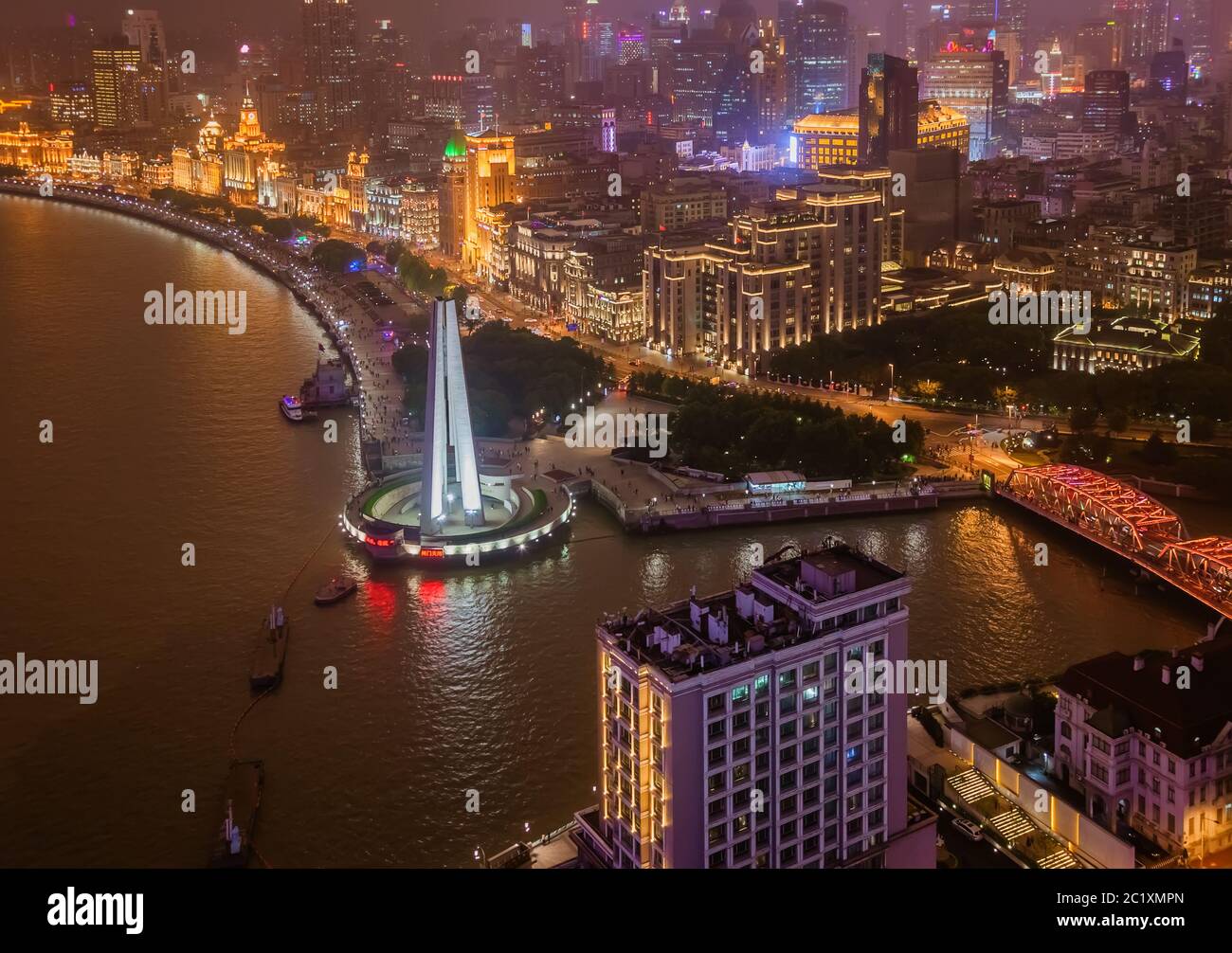 A night view of the colonial embankment skyline in Shanghai China Stock