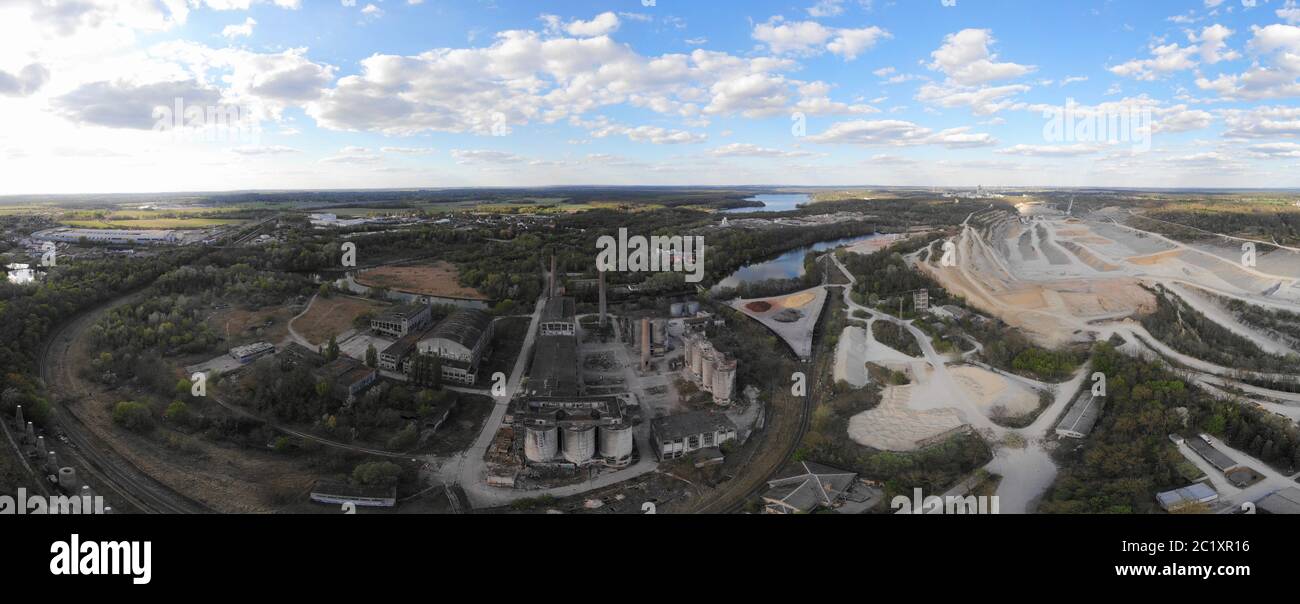 Aerial view of abandoned lime plant Stock Photo