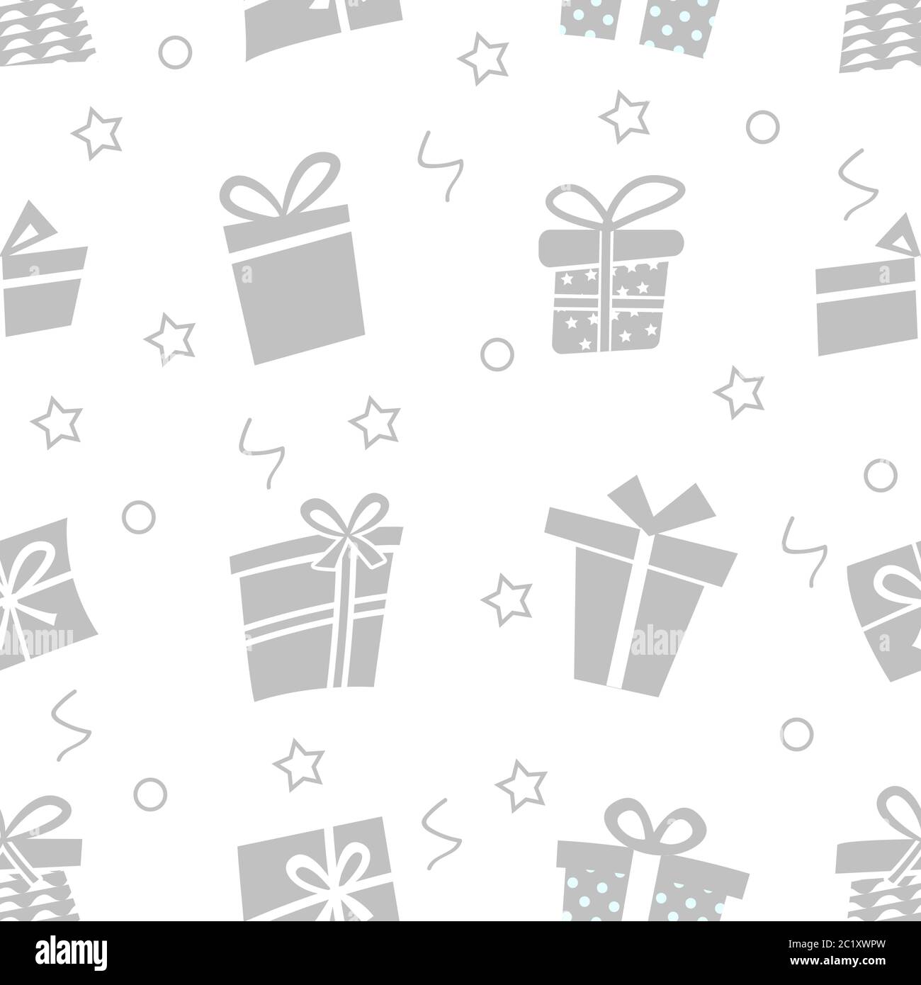 Vector Seamless pattern with gifts, confetti and stars. Many gift boxes ...