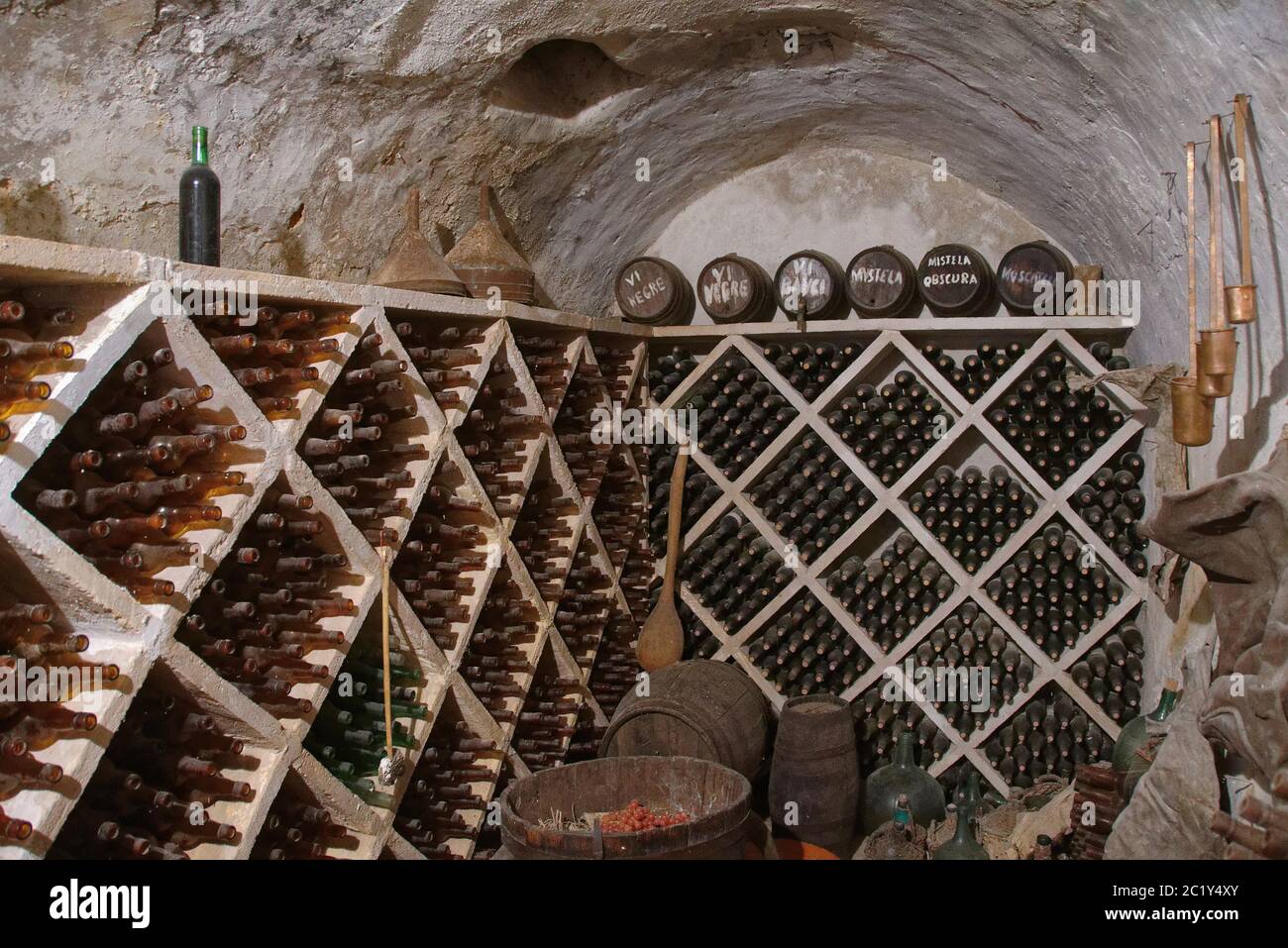 Wine cellar at La Granja mansion, a museum of Mallorca’s traditions and history, Esporles, Mallorca. Stock Photo
