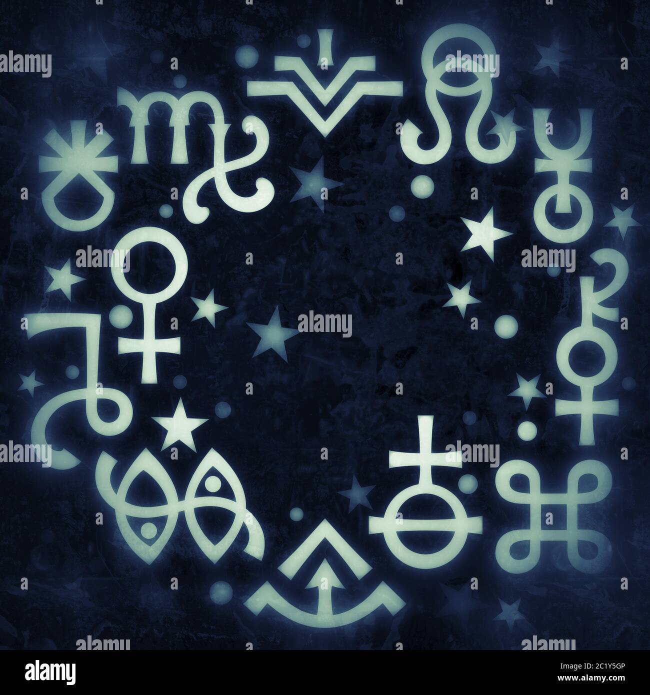 «Astrological diadem», the excerpt of some recent astrological signs and occult mystical symbols. Stock Photo