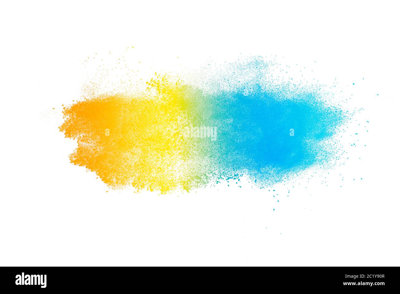 Colored powder explosion. Abstract closeup dust on backdrop. Colorful explode. Paint holi Stock Photo