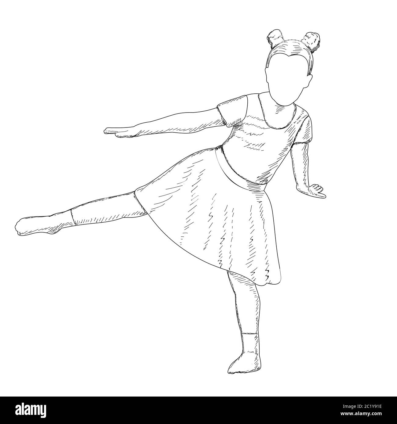 white background, sketch a little girl dancing Stock Vector Image & Art
