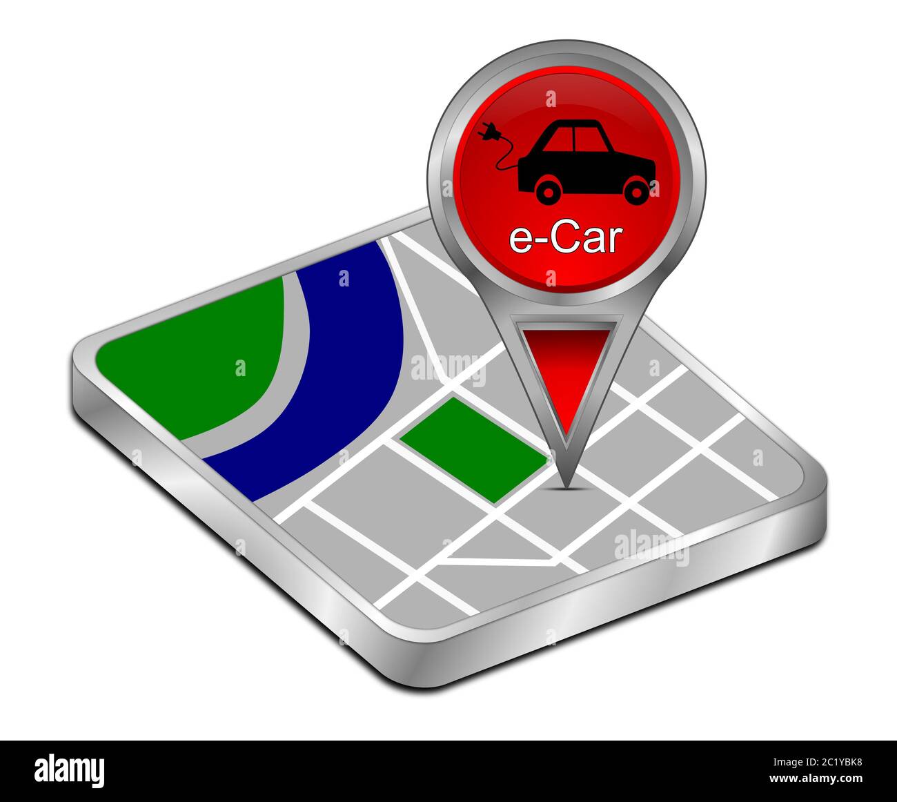 red Map pointer with e-Car - 3d illustration Stock Photo