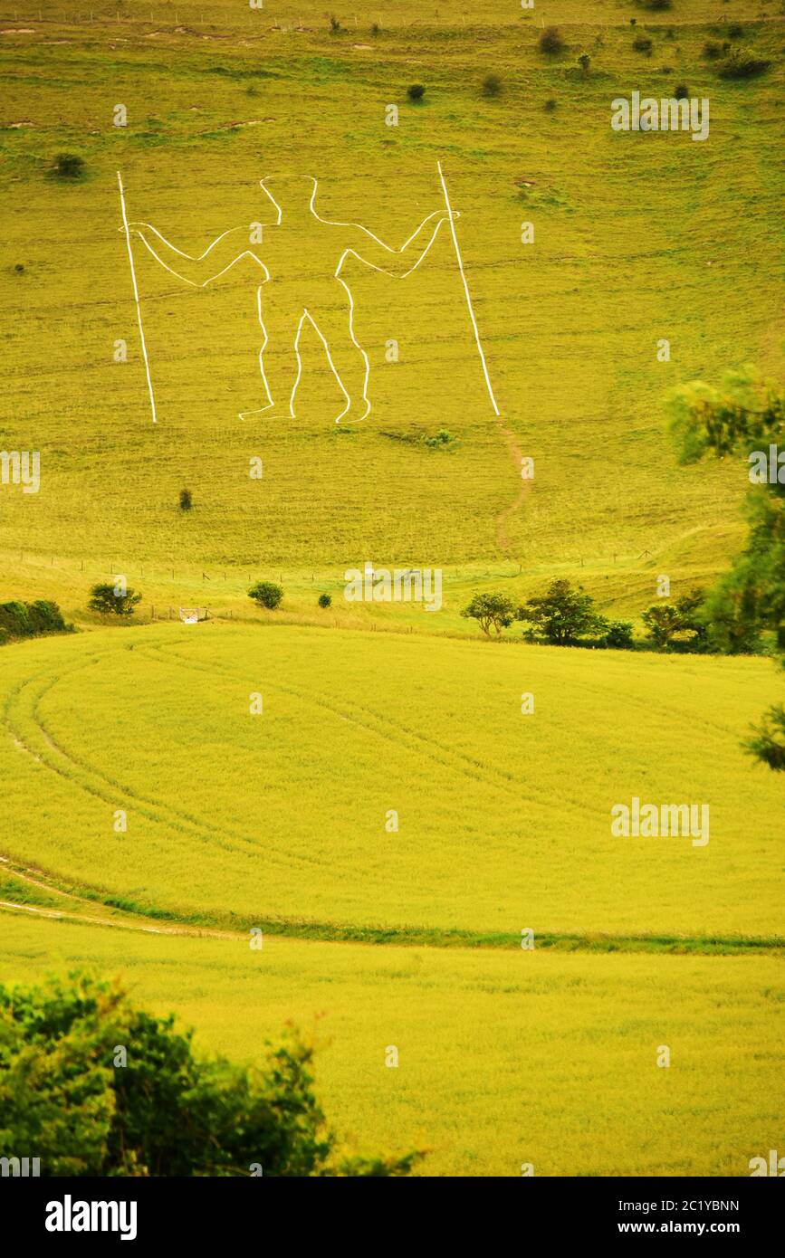 The Long Man of Wilmington Chalk Figure on a Grassy Hillside, Sussex