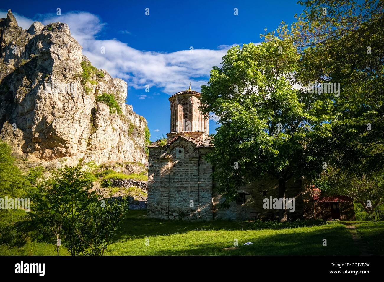 Matka Monastery Exterior view to St. Nicola Shishevski monastery at the mountains Matka ...