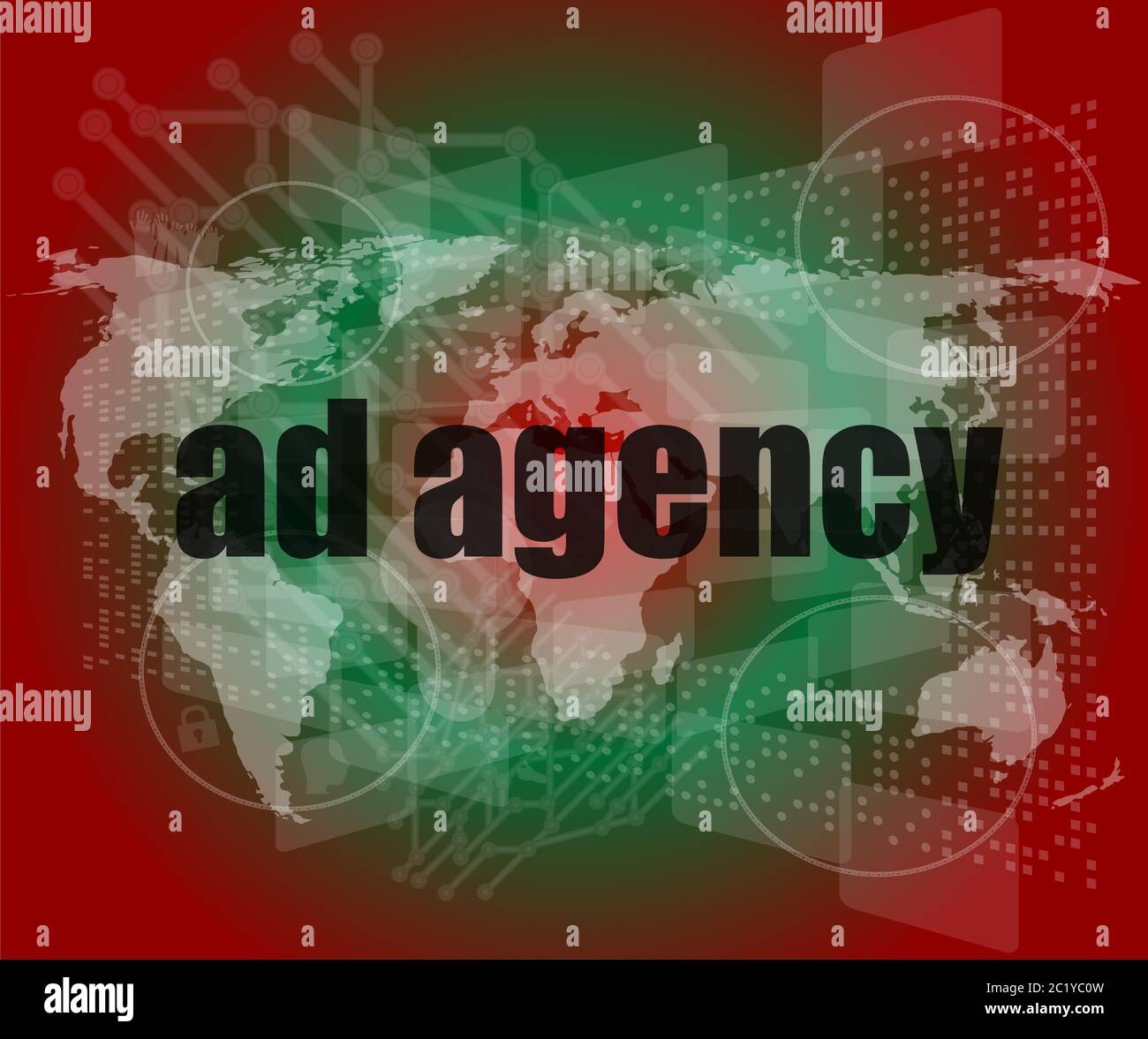 Pixeled word Ad agency on digital screen. Ad agency Stock Photo