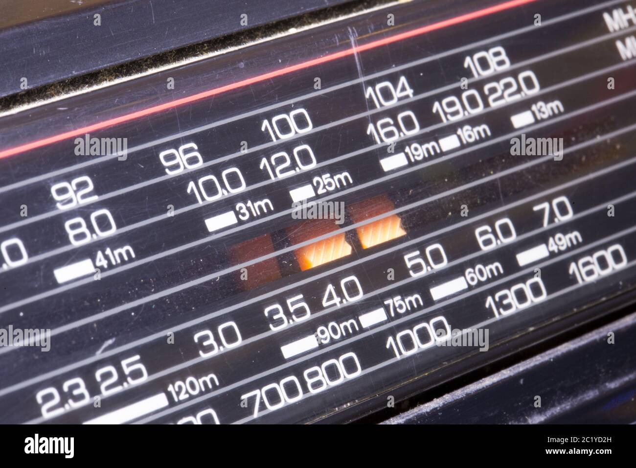 the scale of the old radio in scratches and scuffs Stock Photo