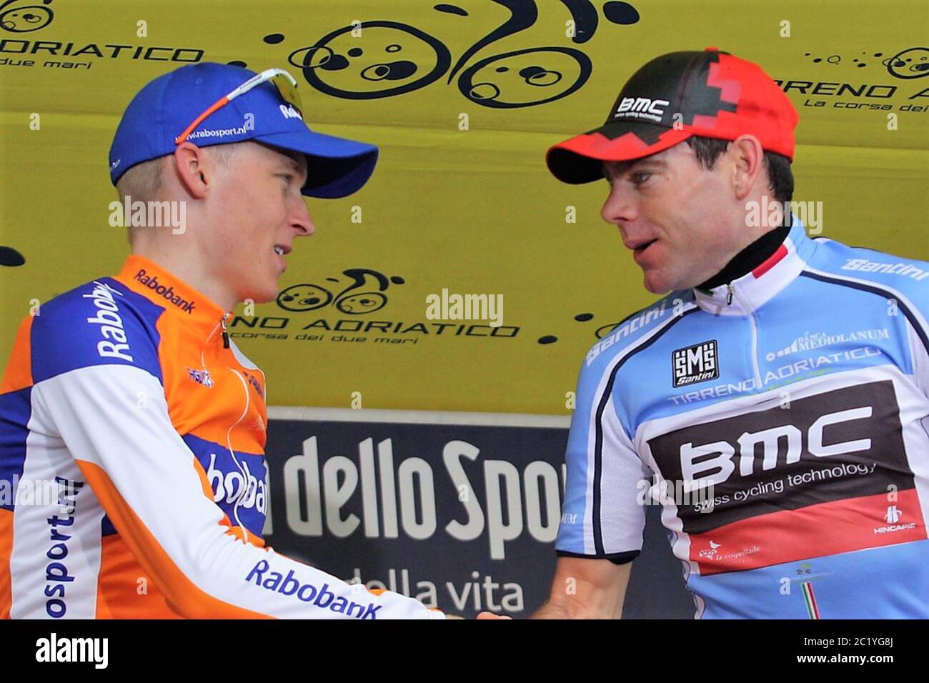 Robert Gesink of Rabobank Cycling Team and Cadel Evans of BMC Racing Team  during the Tirreno Adriatico  2011, Stage 7 cycling race,San Benedetto (ITT) (9.3k Km) on March15, 2011 in San Benedetto, Italie - Photo Laurent Lairys / DPPI Stock Photo