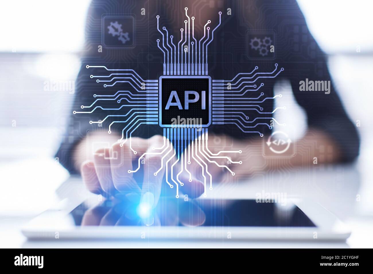 API - Application Programming Interface, software development tool, information technology and business concept Stock Photo