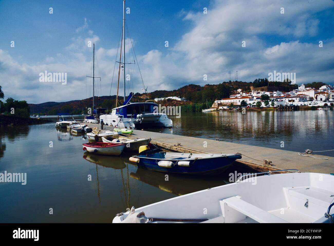 Boats in Alcoutim, Portugal Stock Photo
