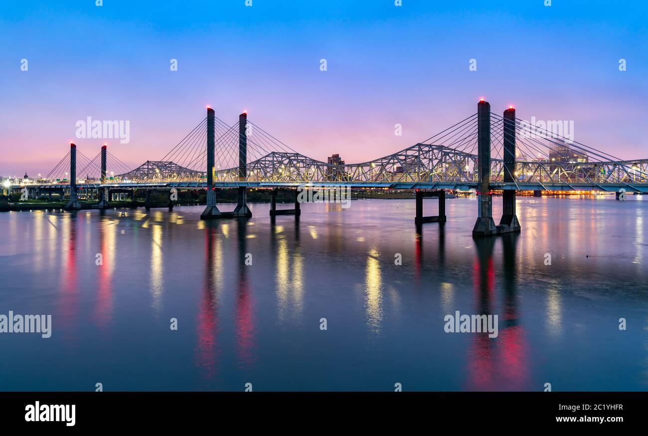 Bridges across the Ohio River between Louisville, Kentucky and Jeffersonville, Indiana Stock Photo