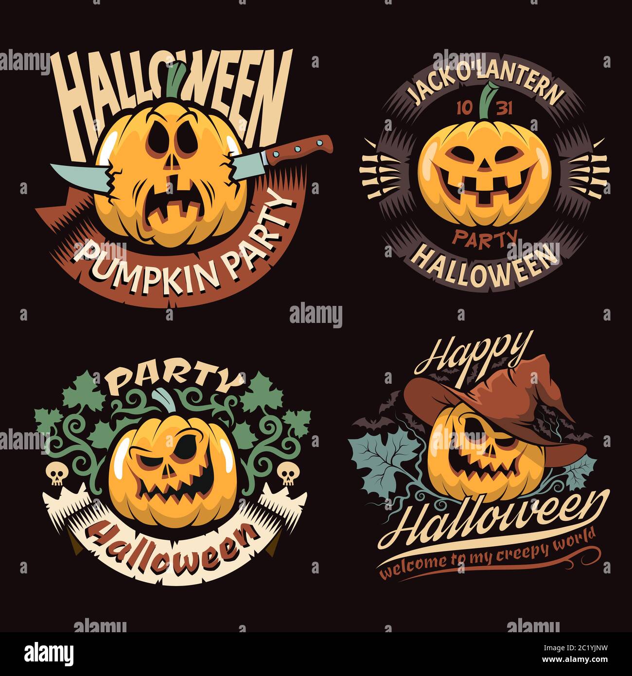 Emblems with Halloween pumpkin Stock Vector