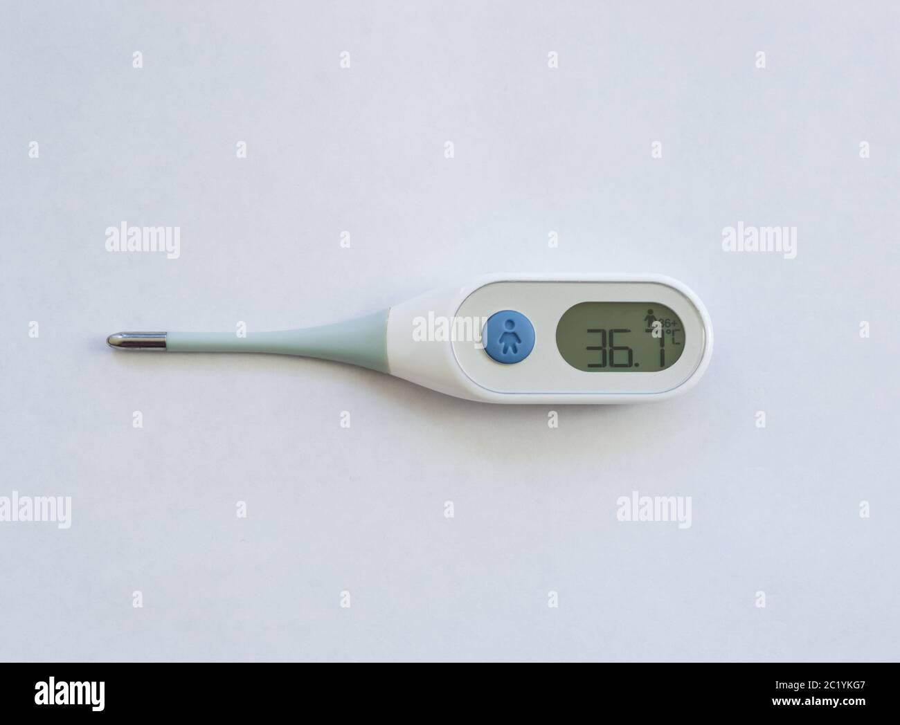 Thermometer on white background showing normal body temperature