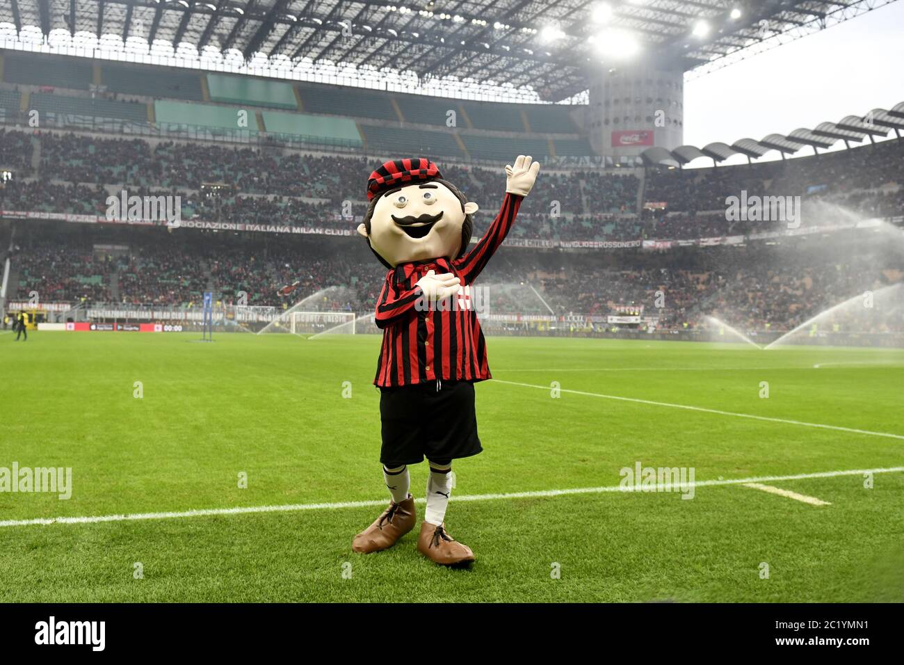 vintage AC Milan's mascot representing the founder of the AC Milan Football and Cricket club, Mr Herbert Kiplin, celebrates the 120 anniversary. Stock Photo