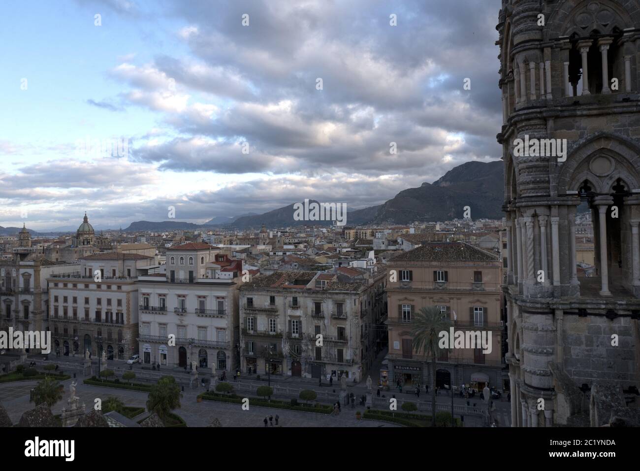 Palermo city view from the Cathedral's top  roof. The city center is an Unesco world heritage site, in Palermo. Stock Photo