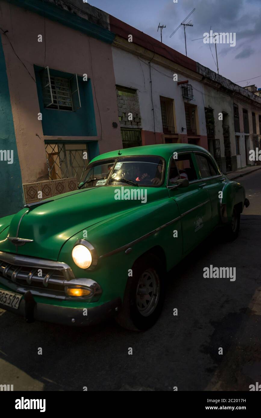 Vintage car in Havana Centro, a working class neighbourhood, Havana, Cuba Stock Photo