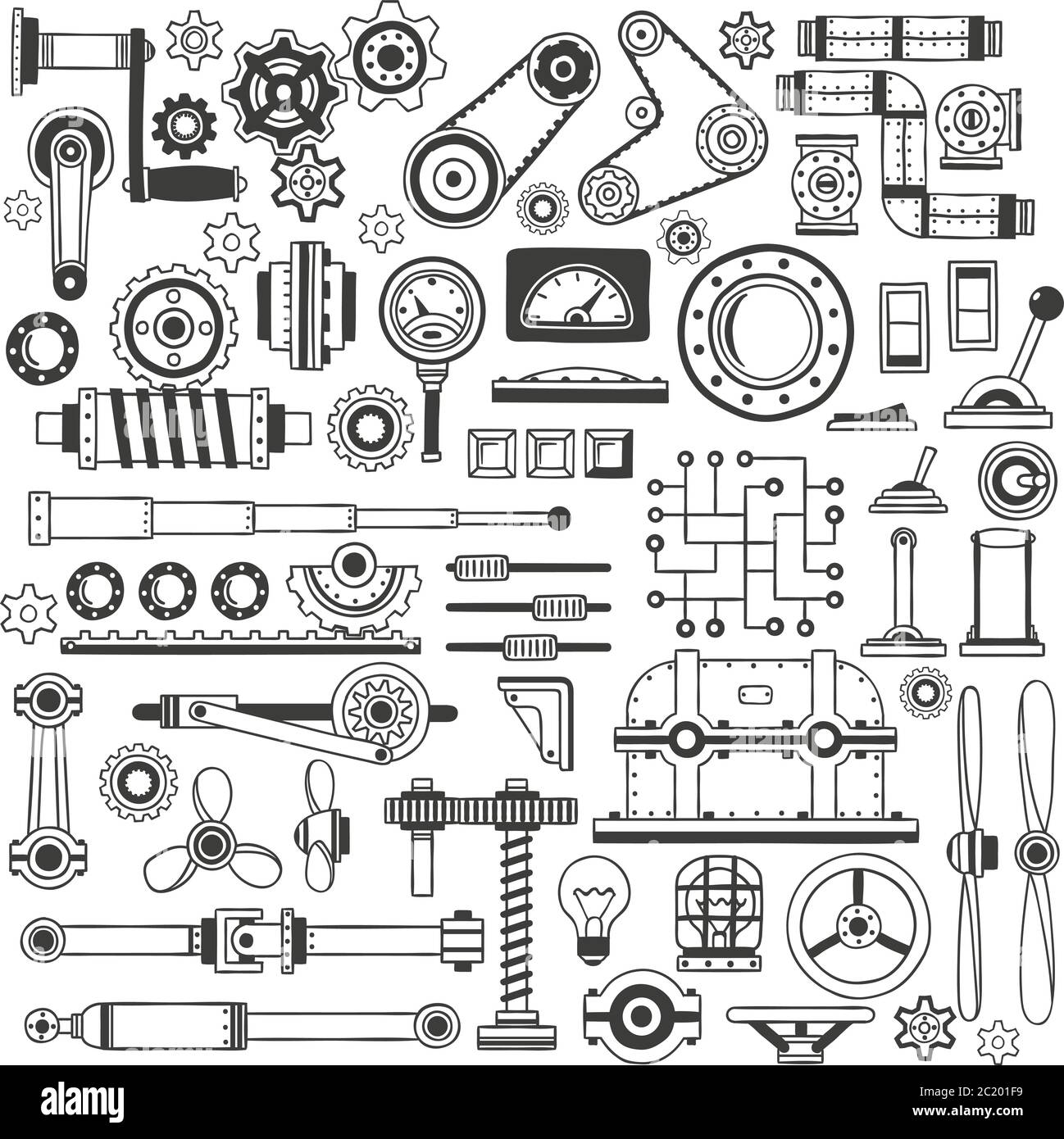 doodle machine parts 1 Stock Vector