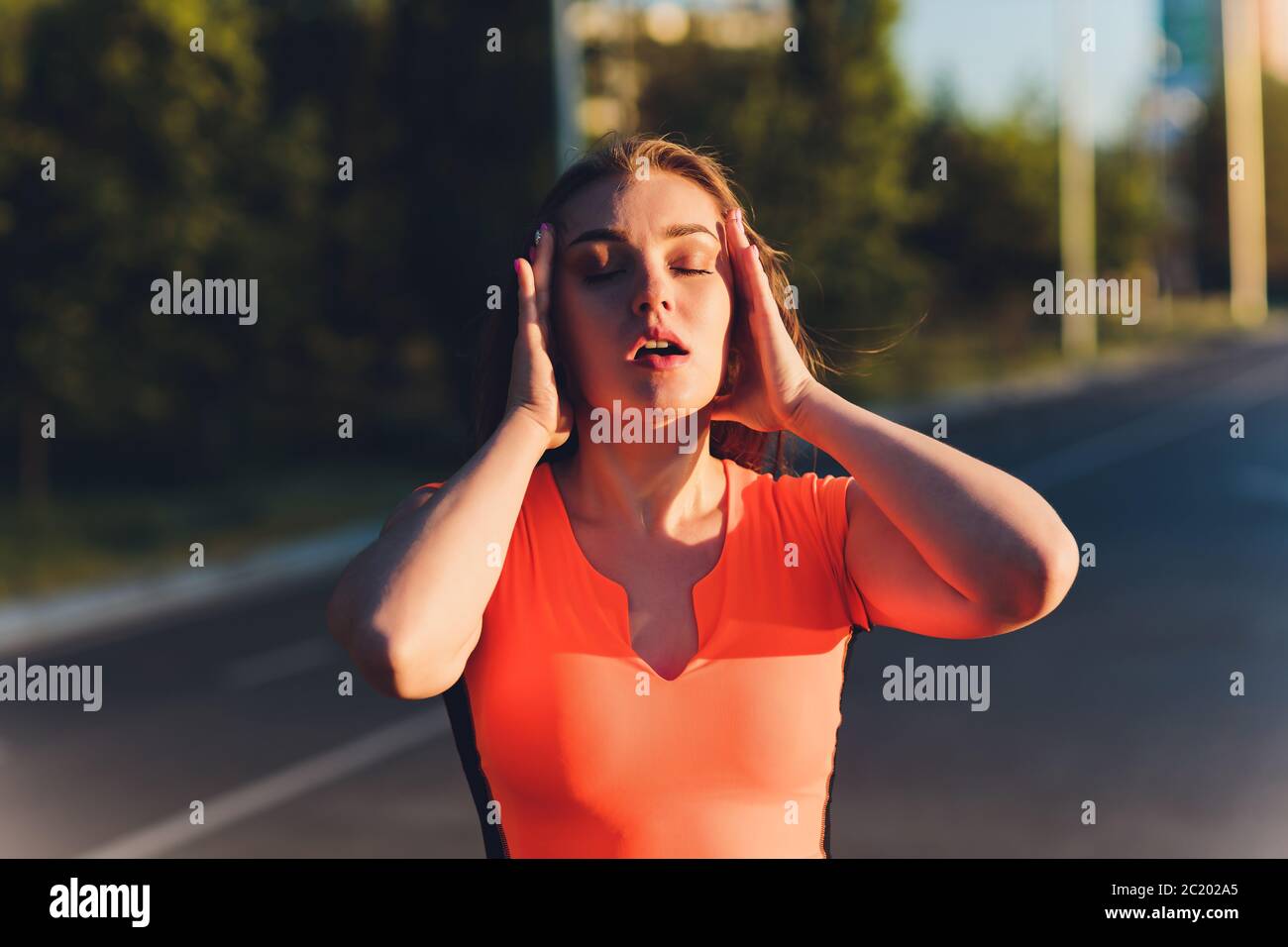 Tired Runner Sweating After Running Hard In Countryside Road Exhausted