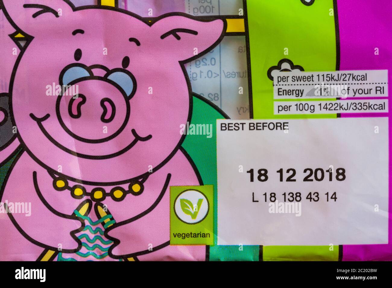Best before date on packet of M&S percy's parents percy pig sweets Stock Photo