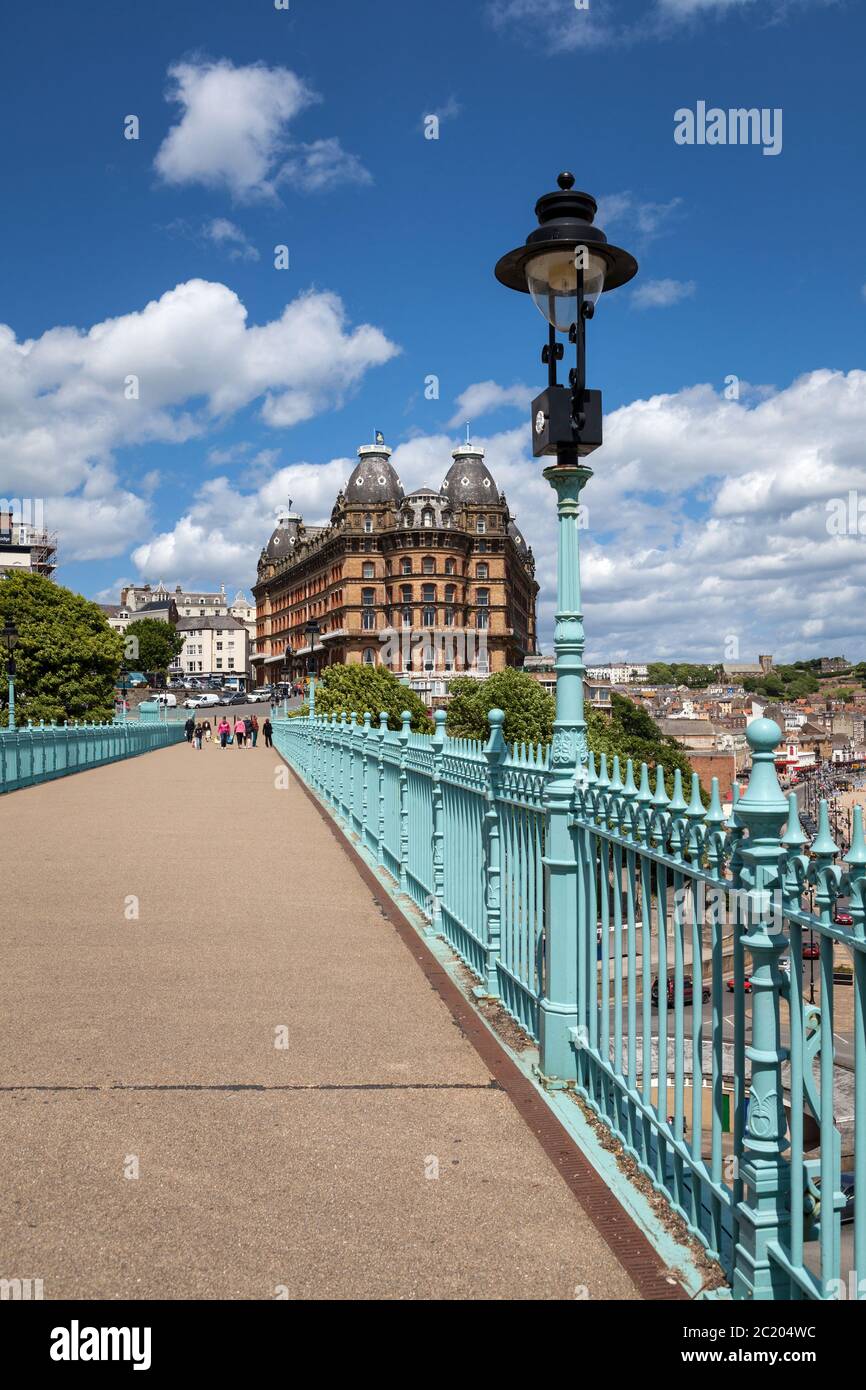 The Grand Hotel and Foot Bridge, Scarborough, East Yorkshire, England Stock Photo