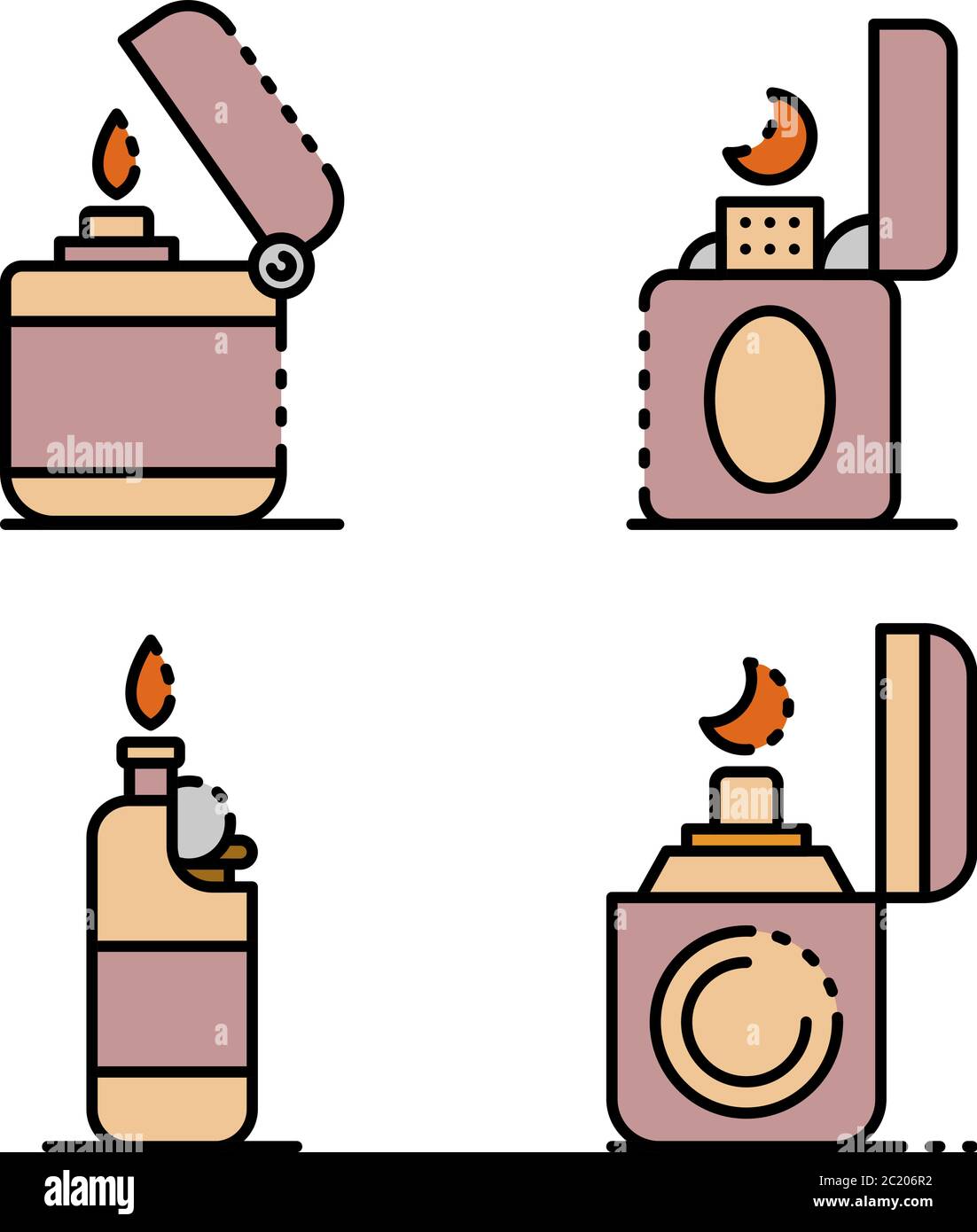 Cigarette lighter icons set line color vector Stock Vector