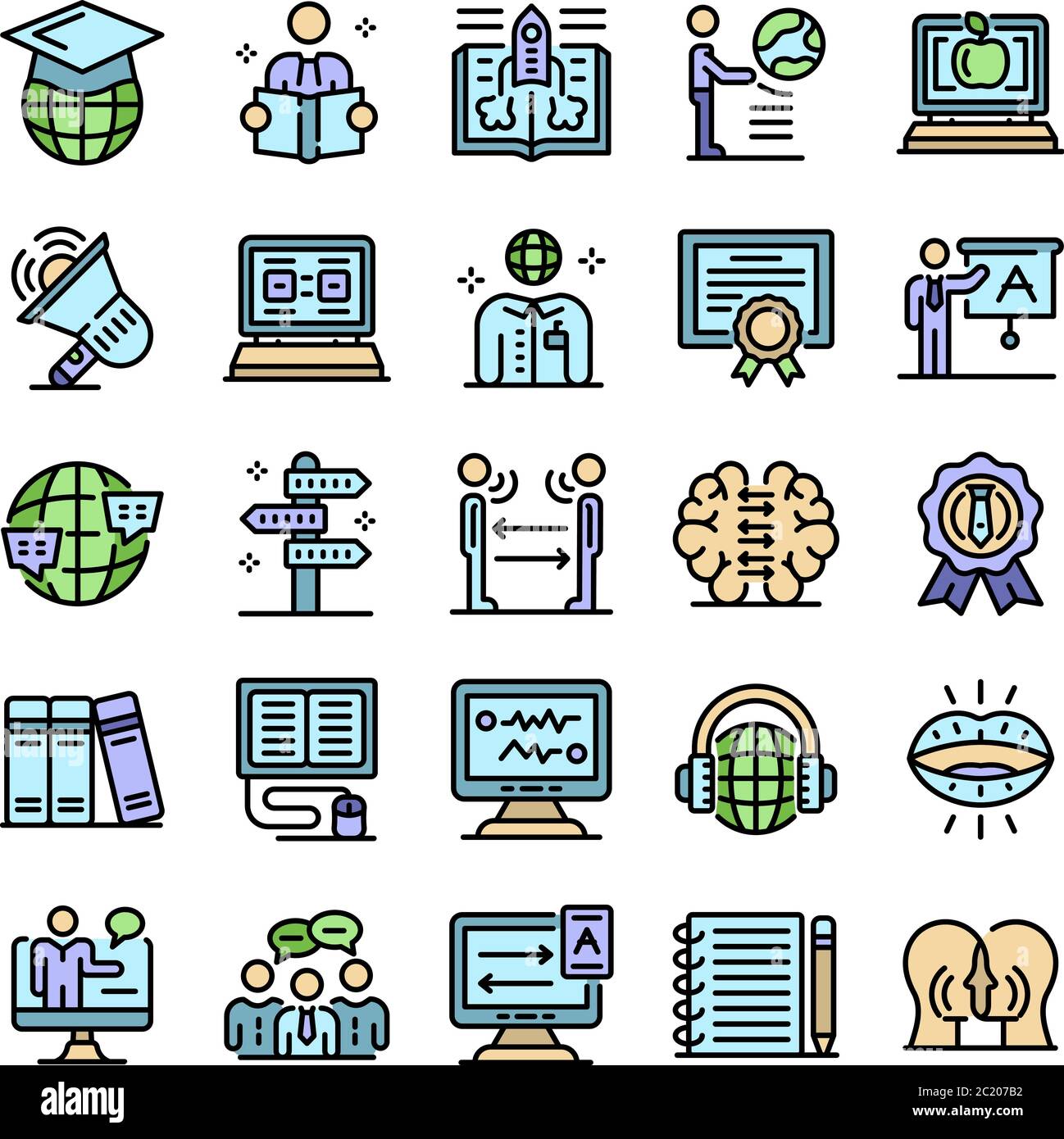 Foreign language teacher icons set line color vector Stock Vector