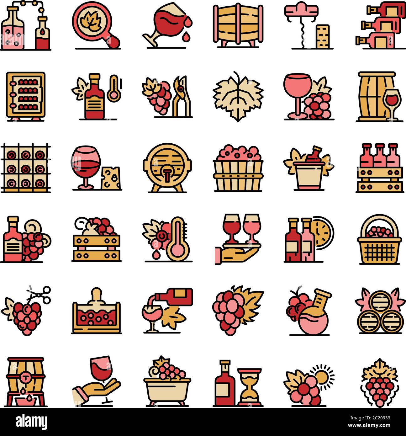 Winemaker icons set line color vector Stock Vector