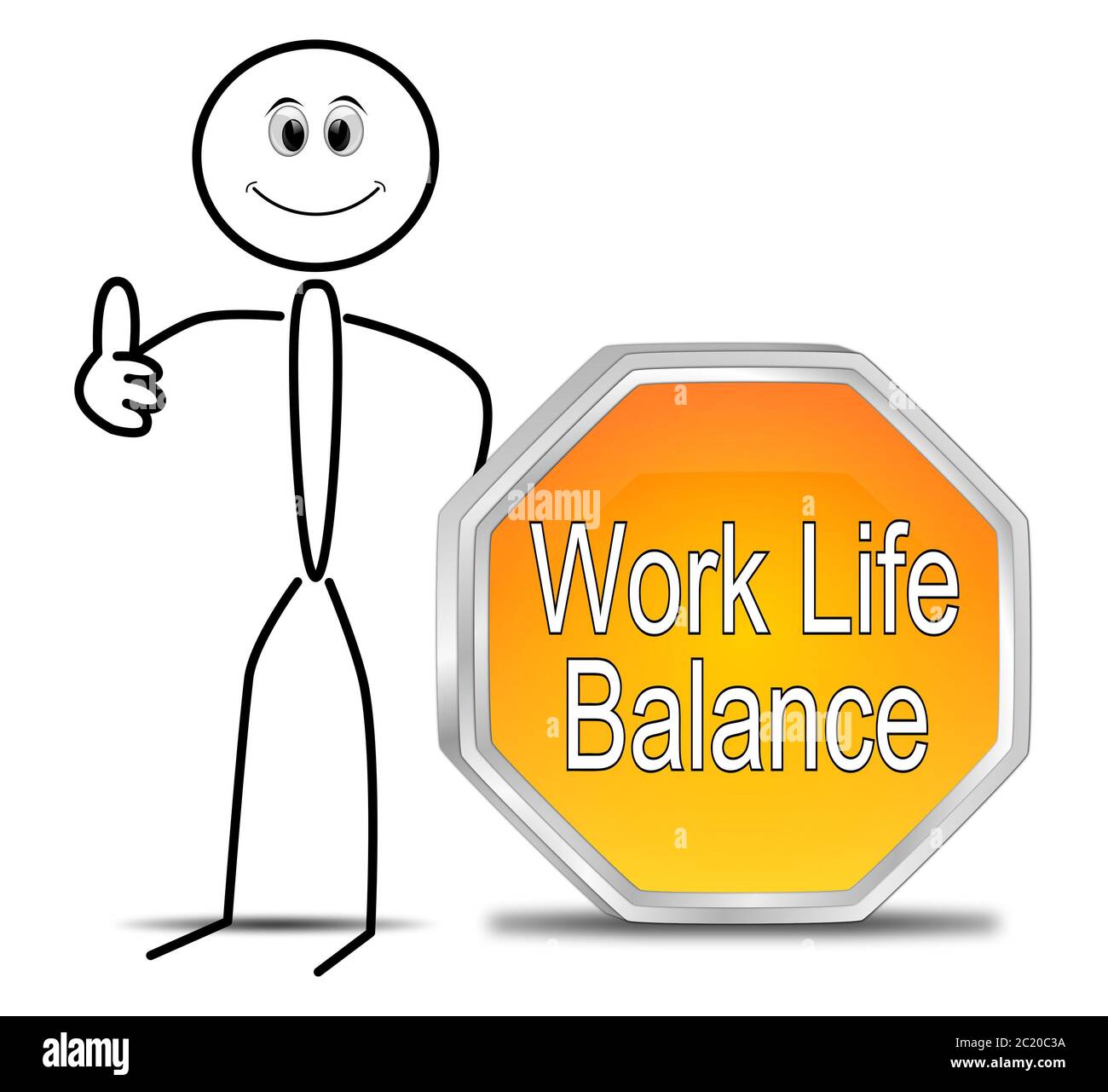 Stickman with orange work life balance button - 3D illustration Stock ...