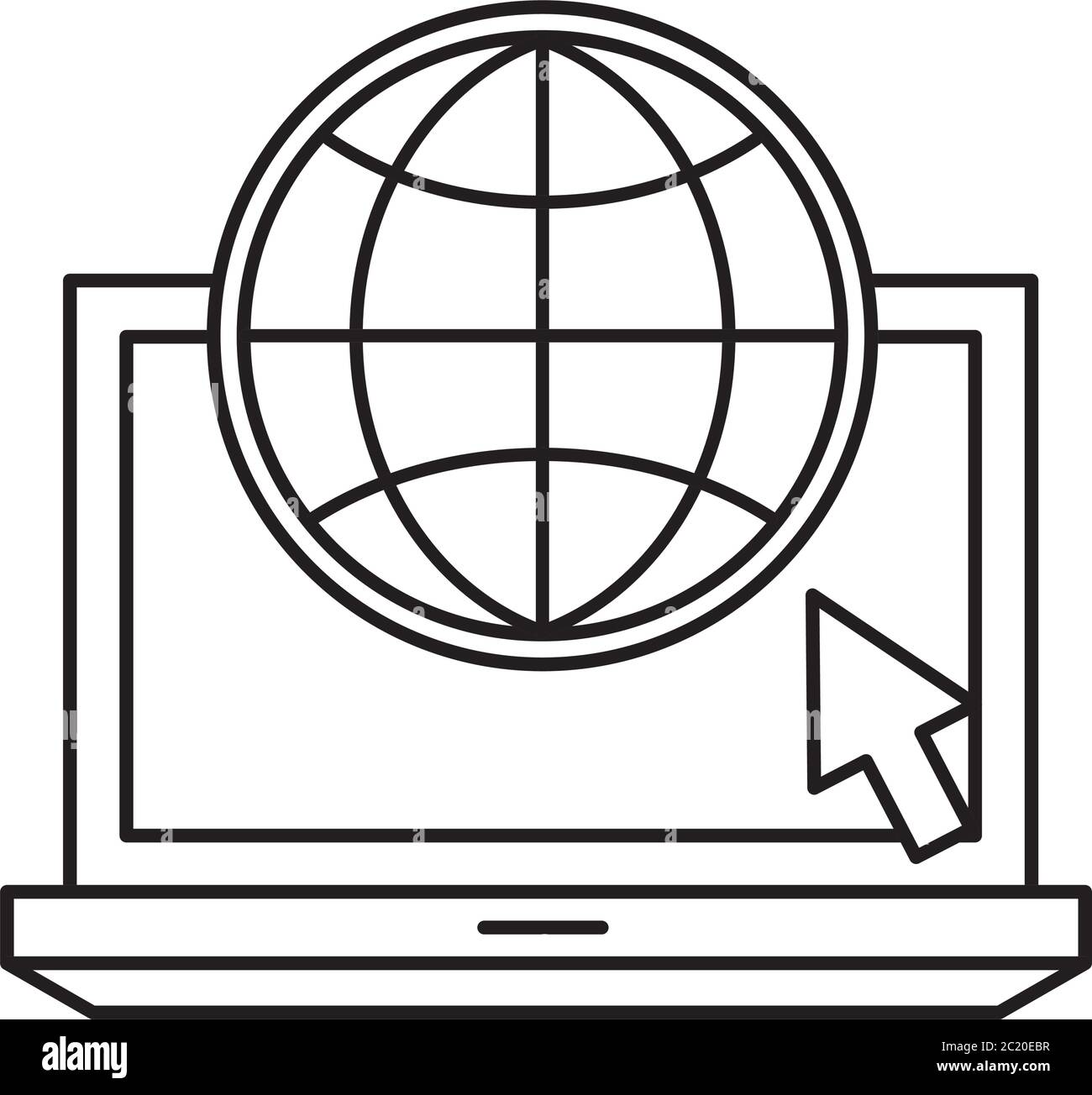 global sphere with cursor on laptop silhouette style icon design ...