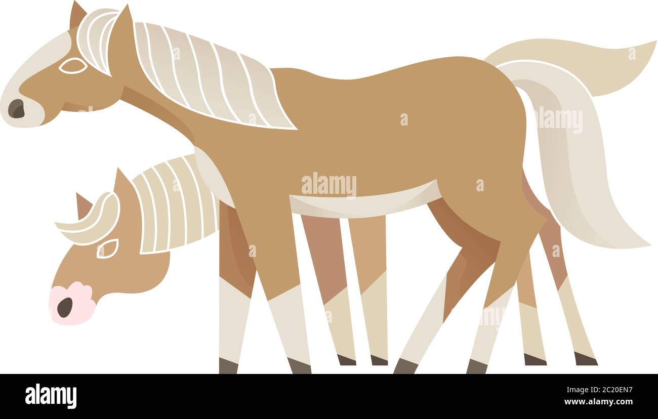 Couple of standing Haflinger horses. Vector illustration. Stock Vector