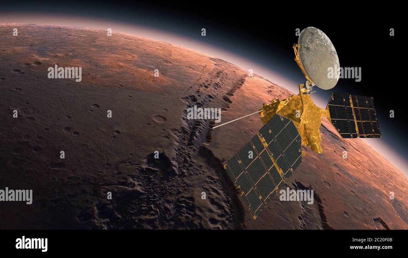 Mars Reconnaissance Orbiter, MRO orbiting Mars. Mars Rotating in