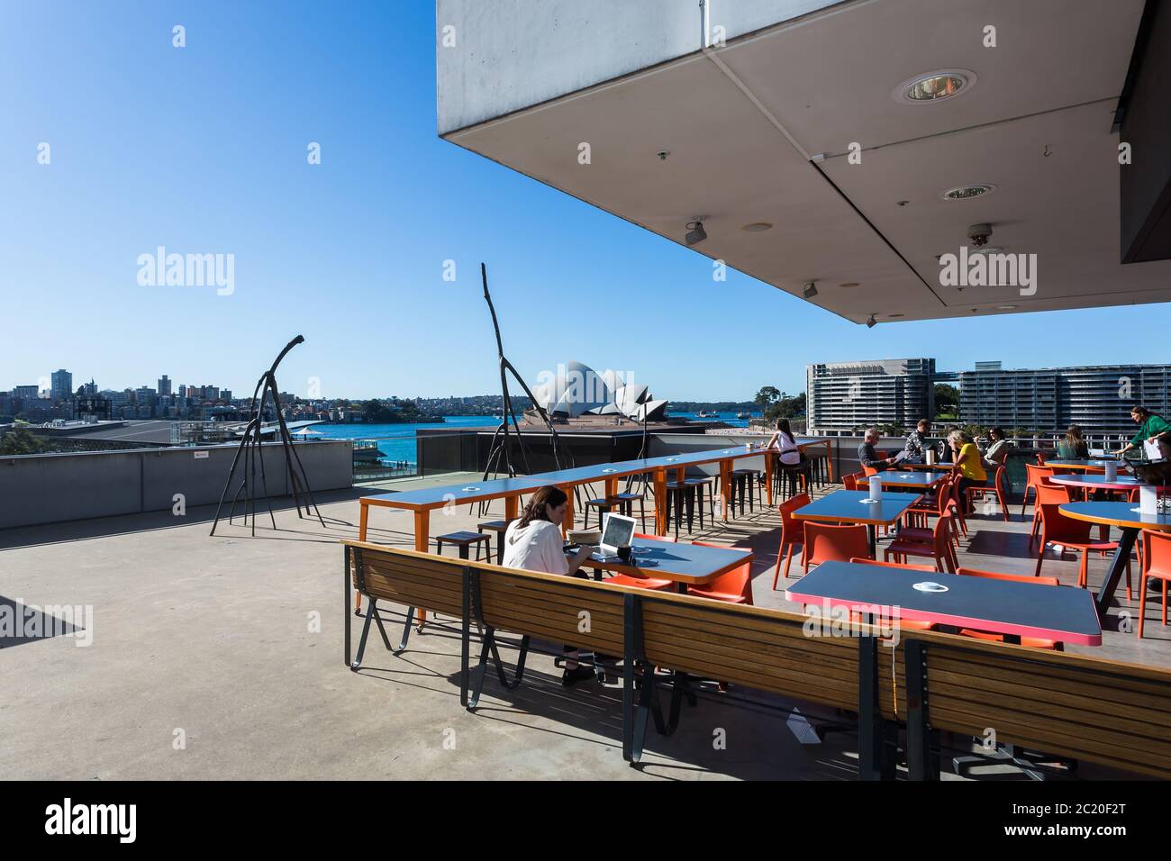 Sydney, Australia.Tuesday 16th June 2020. The Museum of Contemporary Art Reopens as Covid-19 restrictions ease. Presentation of the 22nd Biennale of Sydney- NIRIN. Stunning views from The MCA Cafe of Sydney Harbour. Credit Paul Lovelace/Alamy Live News Stock Photo