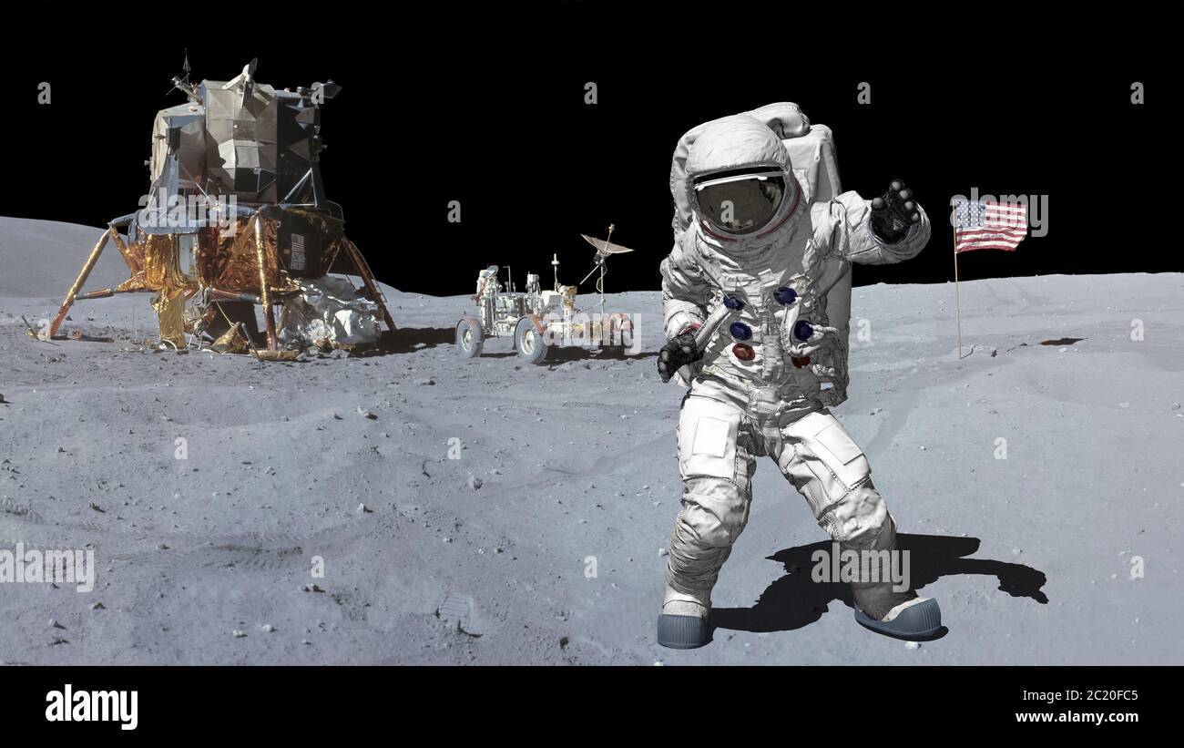 3D rendering. Dancing of Astronaut on the moon.. CG Animation. Elements of  this image furnished by NASA Stock Photo - Alamy