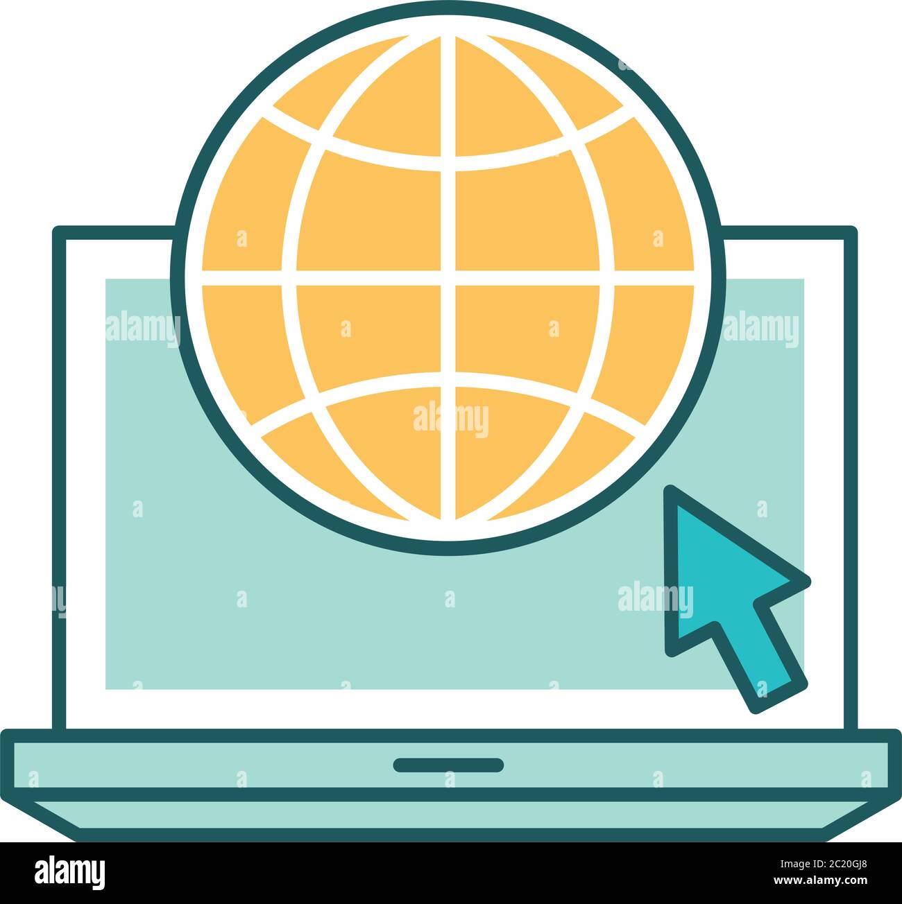global sphere with cursor on laptop line and fill style icon design ...