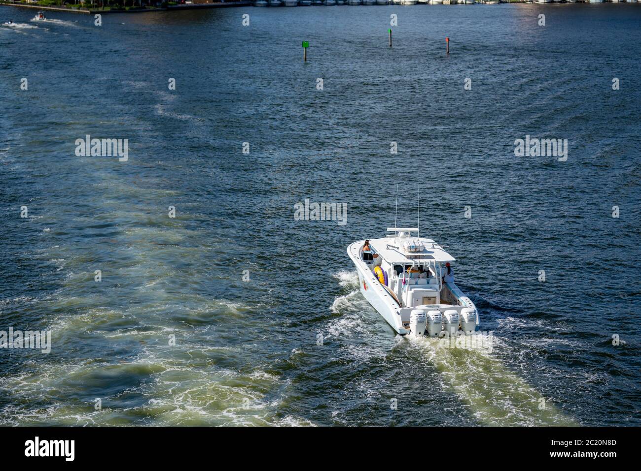 Aerial photo of a family boating on the weekend Stock Photo