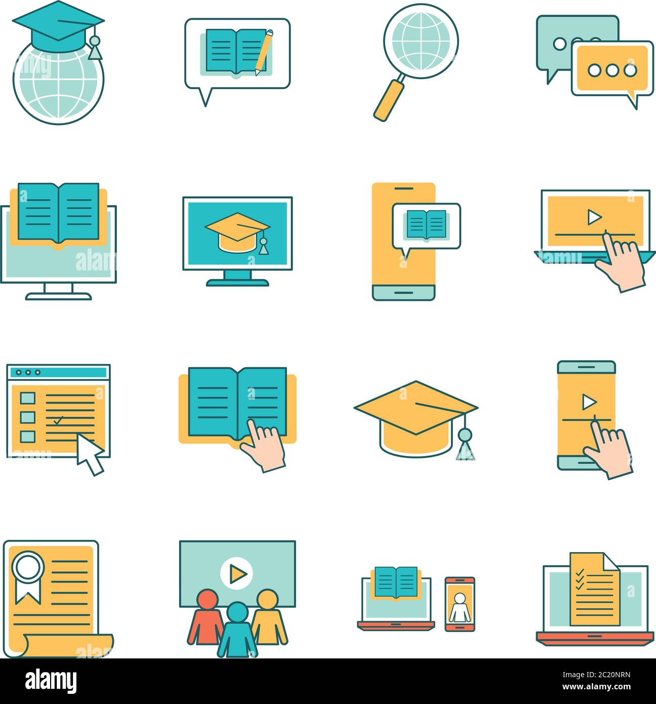 line and fill style icon set design, Education online and elearning ...