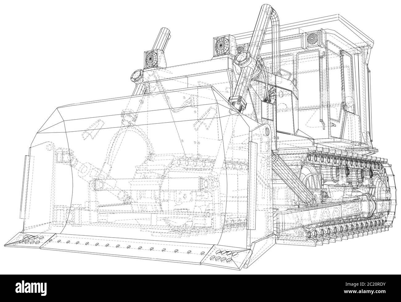 Powerful hydraulic bulldozer. Wire-frame. Vehicle Vector Illustration ...