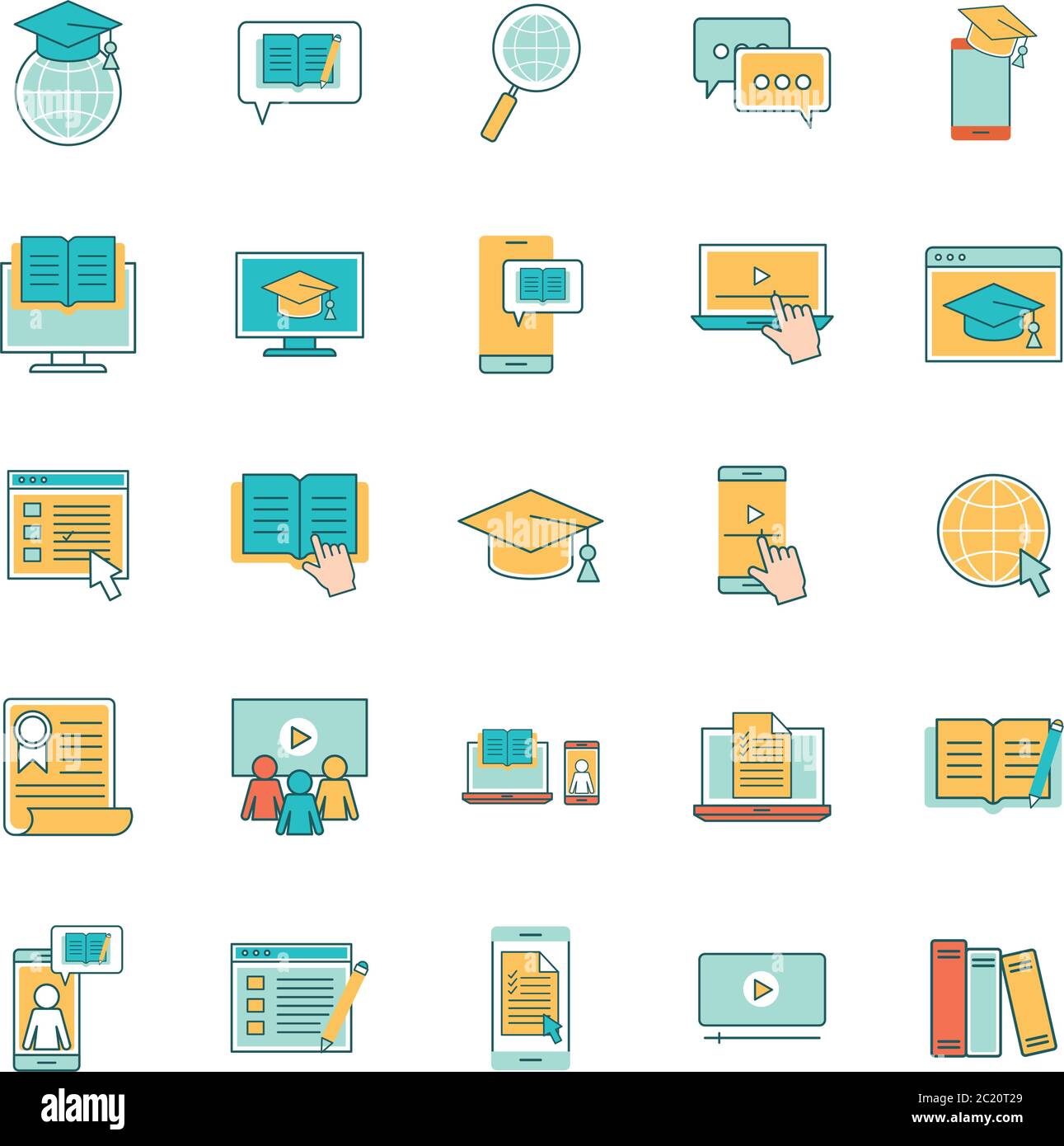 line and fill style icon set design, Education online and elearning ...
