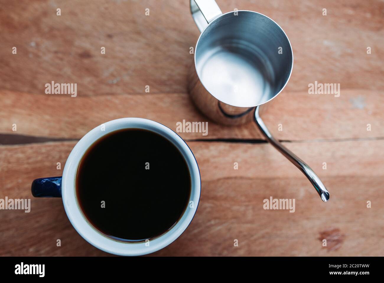Top view espresso coffee and cup on wooden Stock Photo